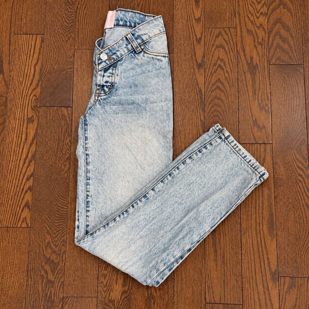 {Revice} acid-wash crossover-waist straight-leg jeans, 23